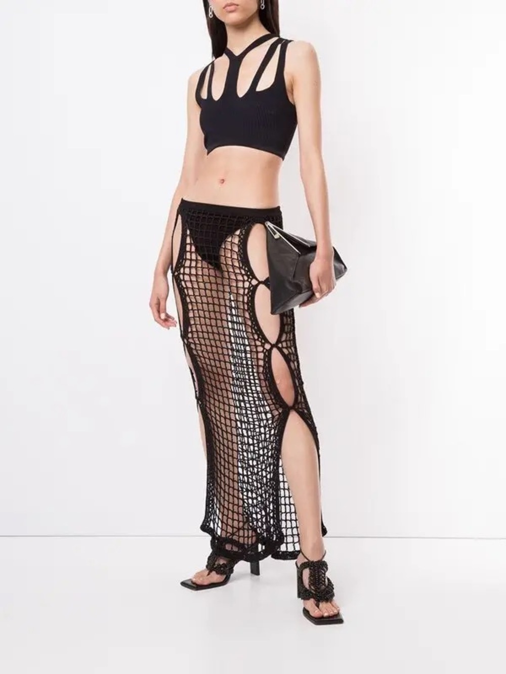 DION LEE Crochet Black Maxi Skirt Size XS VGUC